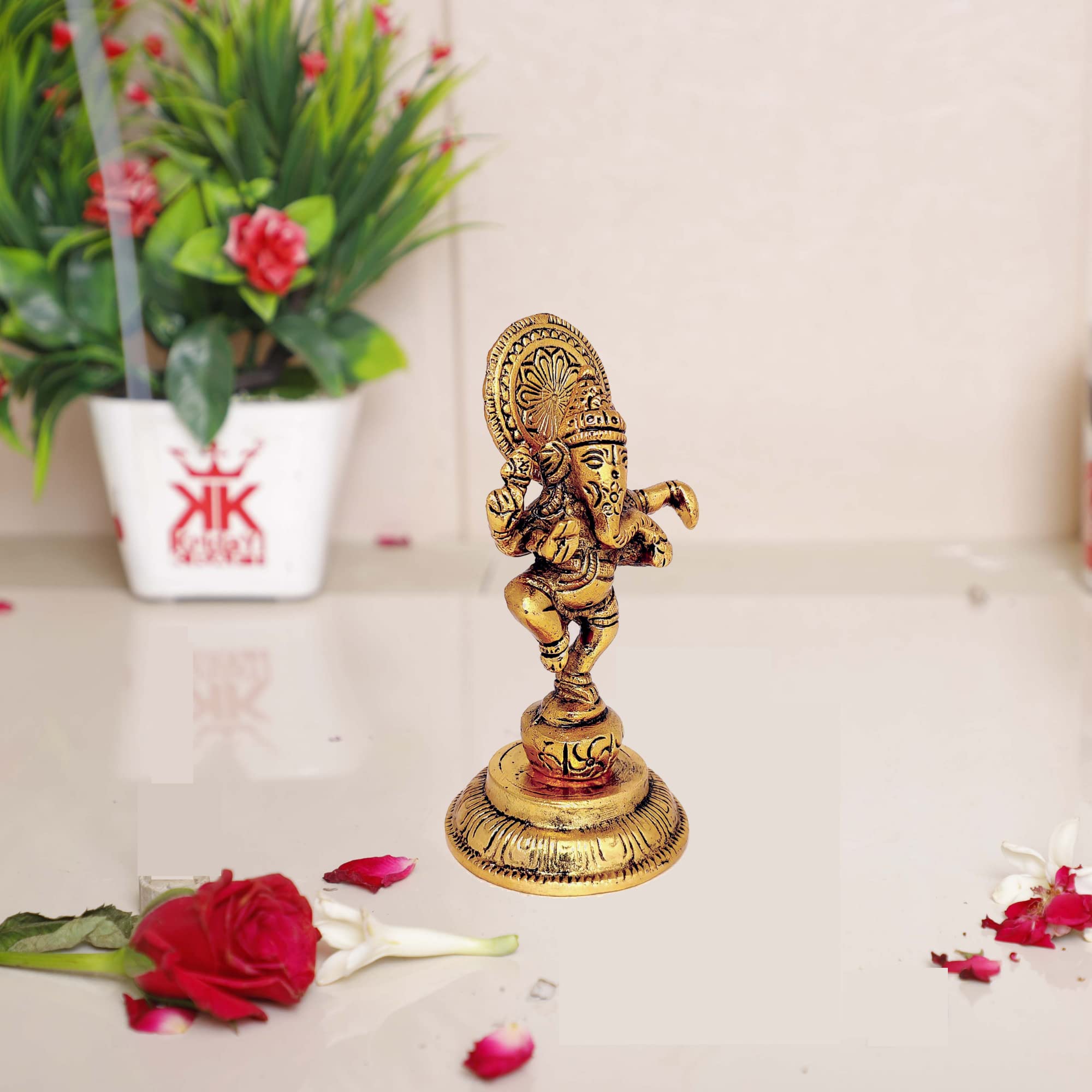 Kridaykraft Ganesha Metal Statue,Ganpati Murti Idol For Pooja & Home,Office Dcor Ganesh Idol For Car Dashboard Religious Showpie